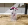 Mini vaas met 3 glazen bloemen paars