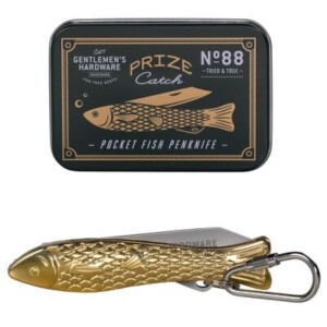 Gentlemen’s Hardware vissers zakmes in de vorm van een vis, met bijpassend metalen doosje.