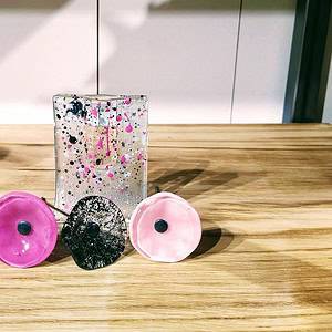 Mini vaas met 3 glazen bloemen paars Carneol Glas - 2