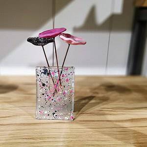 Mini vaas met 3 glazen bloemen paars Carneol Glas - 3