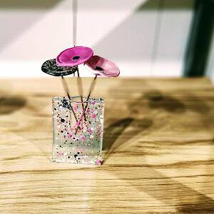 Mini vaas met 3 glazen bloemen paars Carneol Glas - 4
