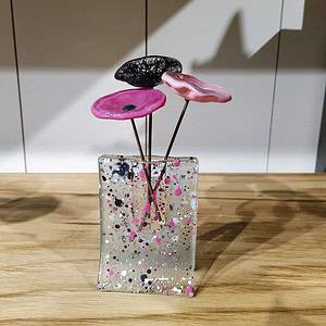 Mini vaas met 3 glazen bloemen paars Carneol Glas - 1