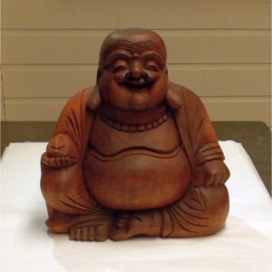 Happy boeddha houtsnijwerk groot