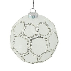 Kerstbal Hexa M wit-zilver
