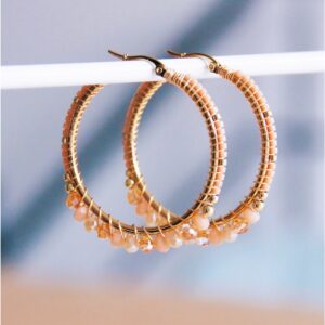 Round Hoop Earrings with Facets and Miyukis - Peach